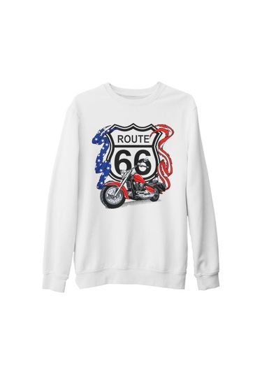 Route 66 Beyaz Kalın Sweatshirt
