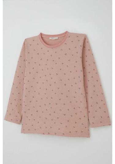 Breeze Kız Çocuk Pijama Takımı Minimal Mini Desenli 4-8 Yaş, Gülkurusu Gülkurusu