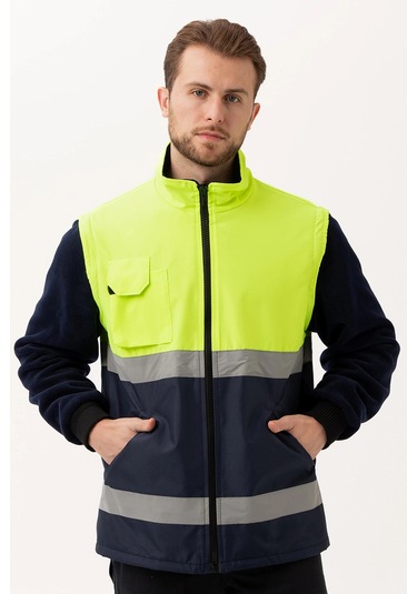 Pendula Mont - Soğuk Havalara Uygun Reflektörlü İş Montu Yüksek Görünürlük F.sarı--lacivert