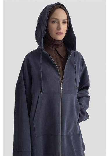 Armine Fermuar Detaylı Kapüşonlu Kap 25kd1125 İndigo İndigo
