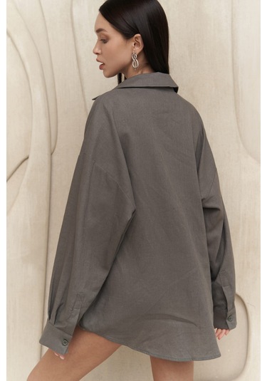 Charlotte Antrasit Oversize Keten Gömlek Antrasit
