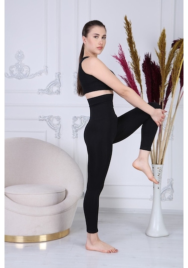 Iki Beden Extra Yüksek Bel Lazer Kesim Siyah Korse Tayt SiYAH