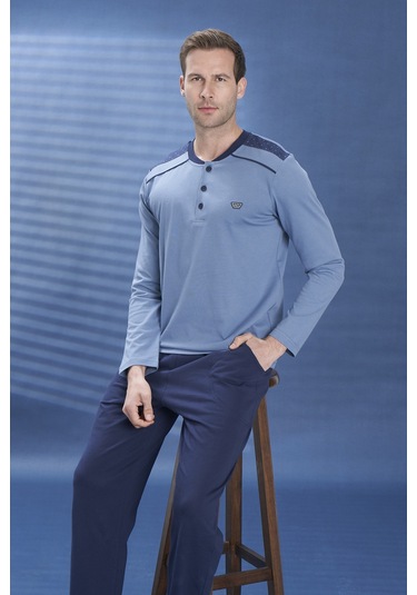 Erkek Penye Uzun Kol Pijama Takımı 2111 İndigo01 İndigo01