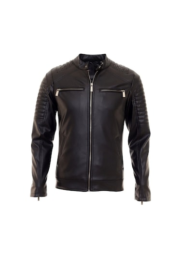 Oliggopol Erkek Siyah İç Cepli Slim Fit Spor Deri Ceket Cm Siyah