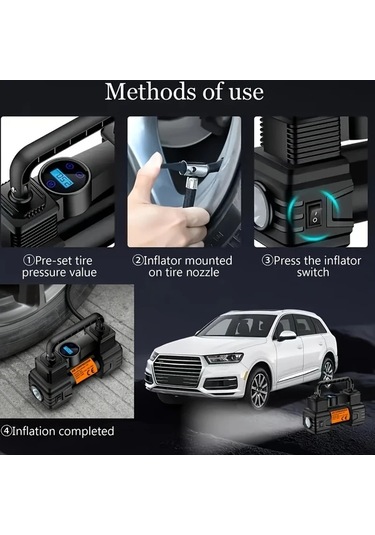 Xuweiwei Portable Air Compressor Pump Orange Hands 12v Araç Tekerlek Basınç Ölçer Led Işık Bisiklet Motor