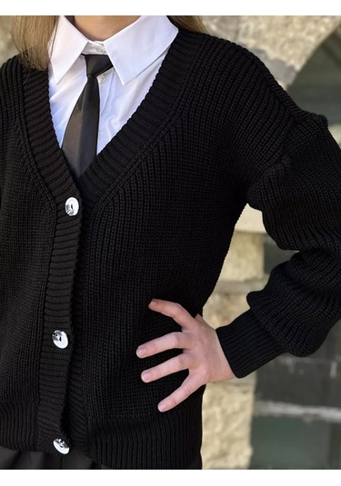 İ-sheep Okul Kazağı Düğmeli Sıcak Kardigan 177733025 Siyah