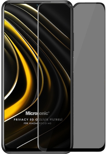 Microsonic Xiaomi Poco M3 Privacy 5d Gizlilik Filtreli Cam Ekran Koruyucu Siyah