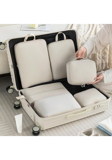 Suntek 6 Parça Seyahat Saklama Çantası Seti Plaj Yürüyüş Bej