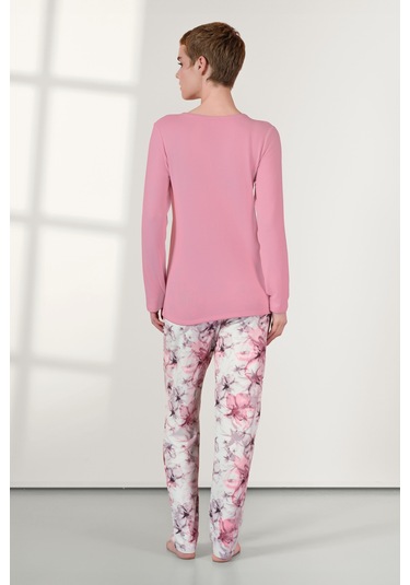 Doreanse Kadın Pembe Çiçek Desenli T-shirt Pijama Takımı 25k4032-standart Pembe
