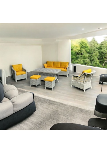 Tu Tienda Ronda Alüminyum 3 1 1 2puf Masa Rattan Bahçe Balkon Mobilyası,rattan Örgü/kumaş Renk Beyaz/sarı Sarı Tu Tienda Ronda Alüminyum 3 1 1 2puf Masa Rattan Bahçe Balkon Mobilyası,rattan Örgü/kumaş Renk Beyaz/sarı Sarı