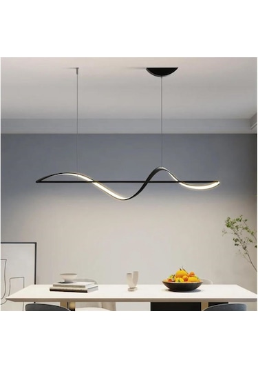 Modern Yemek Masası Siyah Kasa Günışığı Led Avize Siyah