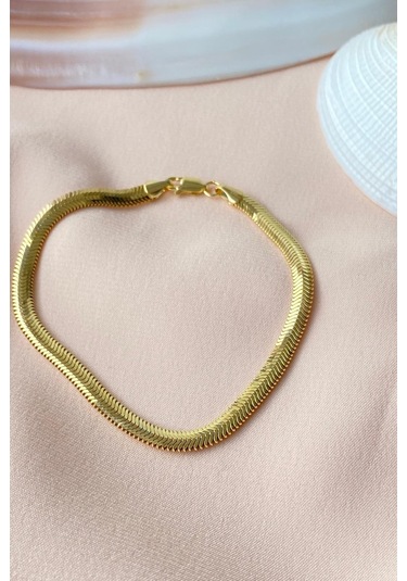 Zümrüt Sarraf 14 Ayar Yeşil Altın Kadın Tondo Ezme Zincir Bilekli Sarı Altın