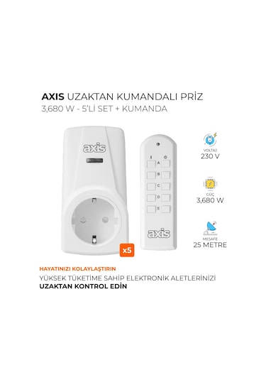 Axıs Beşli Uzaktan Kumandalı Priz Set 3680 W