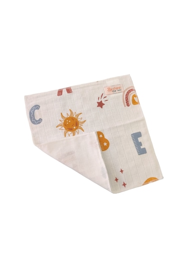 Pamuk Muslin Kumaş Bebek Ağız Mendili Harf Desen 25x25cm Çok Renkli