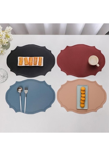 Gri Deri Placemats Mutfak Eşyaları Kahve Fincanı Pot İçin Düzensiz Şekil Su Geçirmez Ped Gri