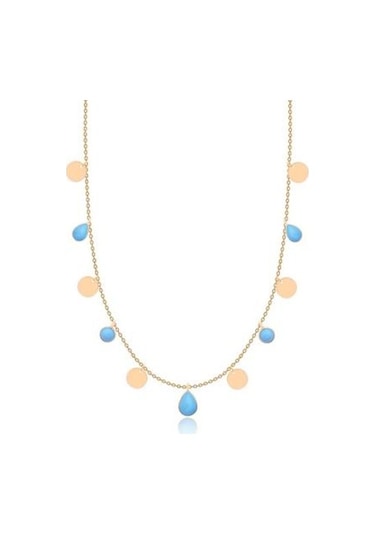 Diamond Line-Gülaylar - Sarı Altın 14 Ayar Firuze Taş Kolye N11.25112
