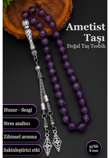 Ametist Tesbih Erkek Doğal Taş Ametist Tesbih 8 Mm Bt023 Mor