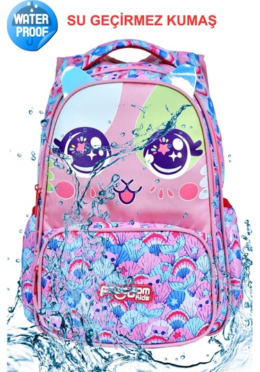 Pembe Kedi Baskılı, Su Geçirmez, Ortopedik Sırt Özellikli İlkokul