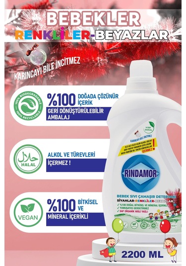 % 100 Doğal Bitkisel Bebek Sıvı Çamaşır Deterjanı Organik Nioli Yağlı 2200 ML