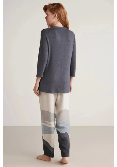 Nautıca W604 Kadın Patlı V Yaka Uzun Kollu Pijama Takımı Lacivert