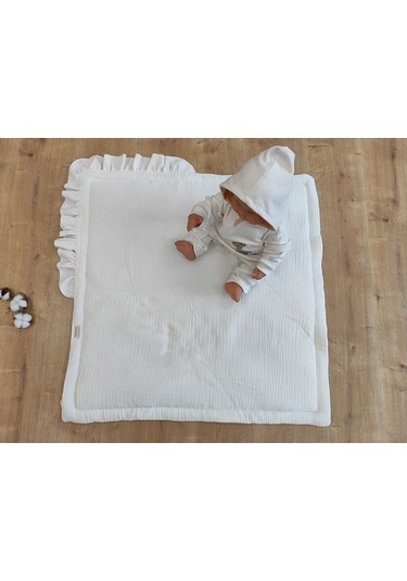 Ekru 4 Kat Müslin Bebek Battaniyesi %100 Pamuklu Doğal Organik Uyku Kundağı Hastane Çıkışı Yenidoğan Beyaz