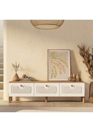 4090 Napoli 180 Cm Membran Mdf Kapaklı Bohem Tv Ünitesi Sepet - Beyaz Beyaz - Meşe