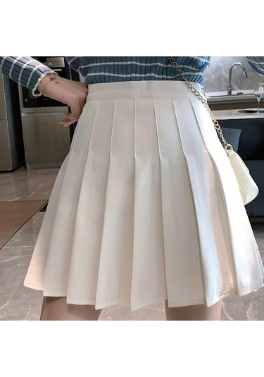 Beyaz Yaz Kadın Etek Tarzı Pileli Etek Şık Öğrenci Yüksek Bel A-line Etek Kadın Beyaz
