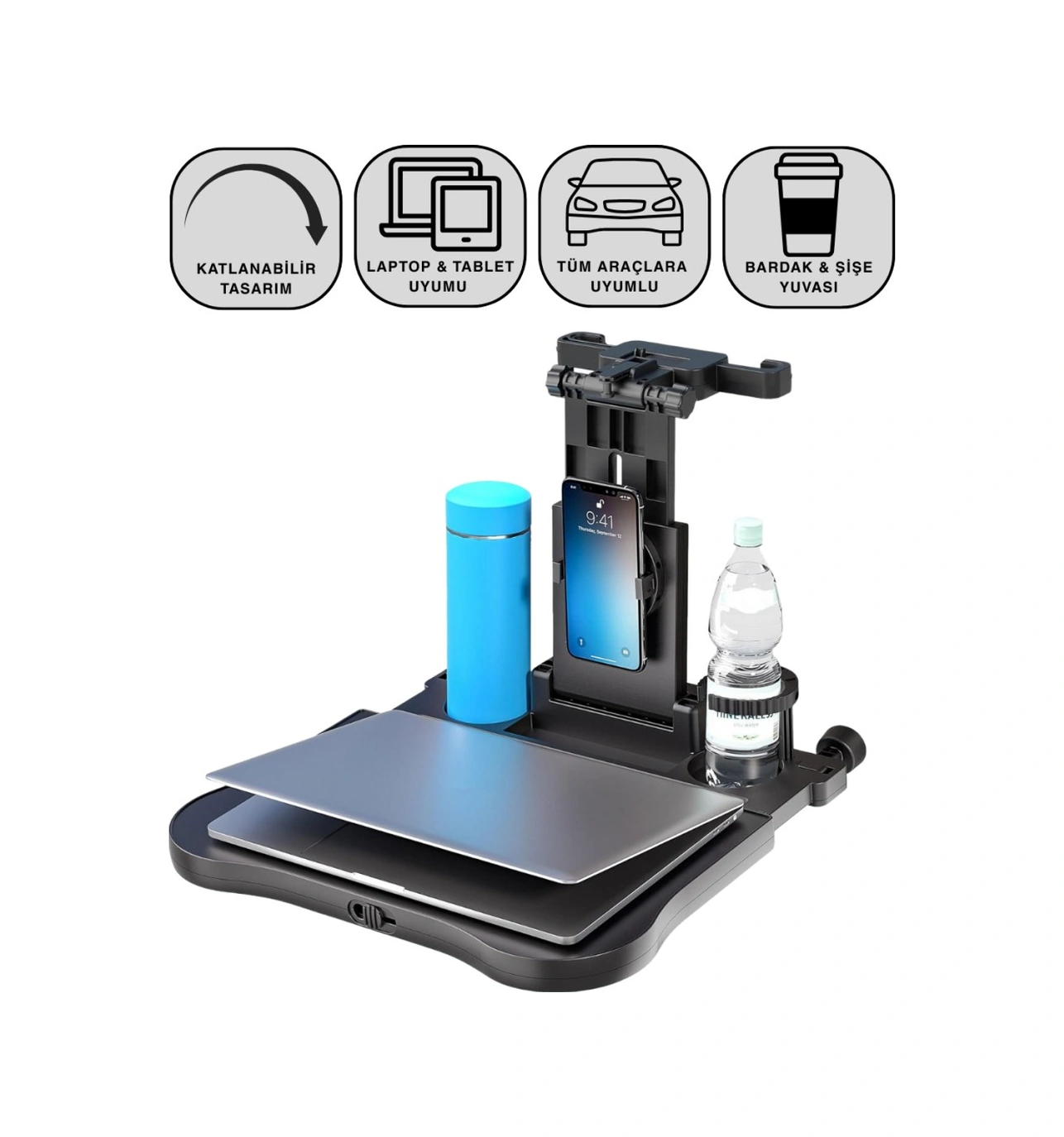 Polham Premium Araç Koltuk Arkası Masa Araç Laptop Standı Araç Yeme İçme Masası Standı Araç Standı Siyah