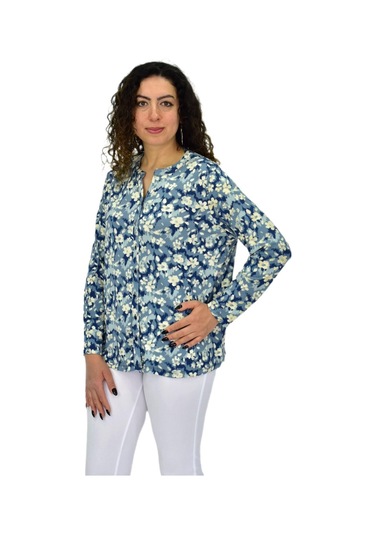 Kadın Uzun Kol Düğmeli Bluz Bgl-st04686 Mavı