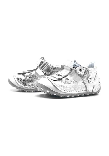 Hapshoe Hakiki Deri Püsküllü Gümüş Yazlık Bebek Ilk Adım Ayakkabı Gümüş