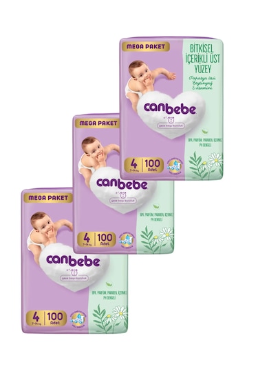 Canbebe Bebek Bezi Mega Paket 4 Beden 7-14kg 100 Lü X 3 Adet