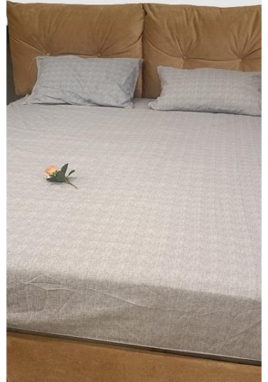 1448bng90298çarşaf Fıtted Çift Kişilik Keten Tarzı Pamuk Kumaş 2yastık Kılıflı Buz Gri Elyapım