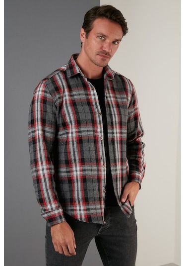 Buratti Ekoseli Uzun Kollu Slim Fit Kışlık Erkek Gömlek Cf21W112844 Gri