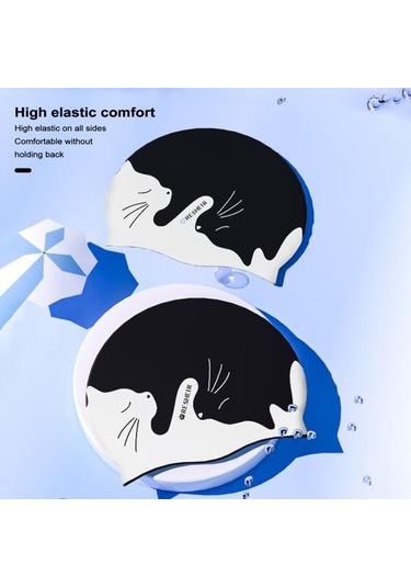 Çocuklar Silikon Su Geçirmez Yüzme Şapkası Karikatür Desen Kuru Saç Yüzmek Kapaklar Kulak Koruyucu Dalış Şapkası Unisex Yüzme Aksesuarları Siyah