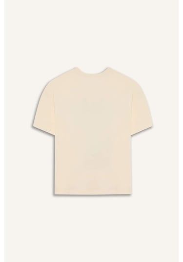 Defacto Kız Çocuk Relax Fit Bisiklet Yaka Baskılı Kısa Kollu Tişört E0353a825smer134 Ekru