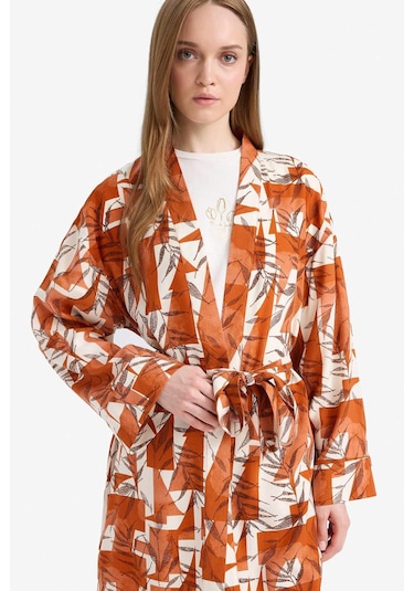 Defacto Relax Fit Bisiklet Yaka Desenli Viskon Kimono E7262ax25smog613 Turuncu
