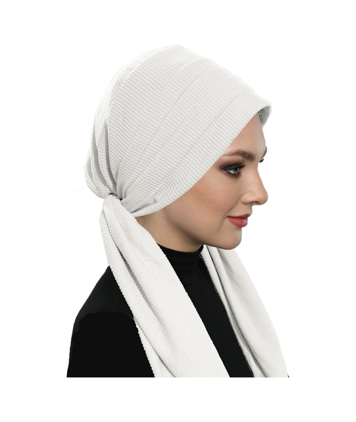 Fitilli Penye Bağlama Krem Hazır Türban Tesettür Bone Krem