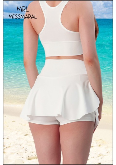 Mini Şort Etek Görünümü Etek Içi Şortlu Cepli Spor Tasarım Tenis Deniz Havuz Fitness Ekru 1107 Ekru