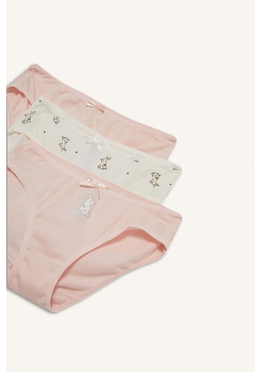 Defacto Kız Çocuk Tavşan Baskılı Ribana 3lü Slip Külot F8585a825auwt34 Beyaz