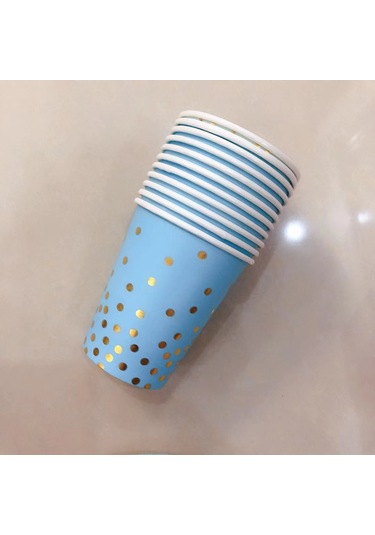 Kosona 10 Kişilik Mavi Altın Noktalı Tek Kullanımlık Parti Seti: Tabak, Servis Kağıdı, Bıçak-çatal-kaşık Ve Banner - Festivite Dekorasyonu