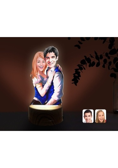 Kişiye Özel Sevgililer Karikatürlü Dekoratif 3D Biblo Led Işıklı (481495224)