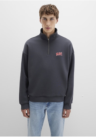Mavi - Mavi Logo Baskılı Yarı Fermuarlı Antrasit Sweatshirt 0s10208-80106 Antrasit