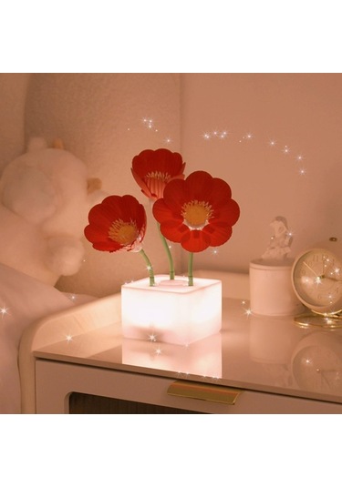 Homyl Otomatik Blooming Çiçek Gece Işık Yatak Odası Ekran Kırmızı Çok Renkli