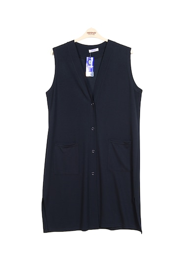 Hesna Kadın Buğra Uzun Lacivert Yelek Lacivert