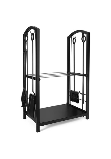 5 Li İthal Metal Oval Odunluk Raflı Şömine - Soba Maşa Takımı Aksesuar Seti