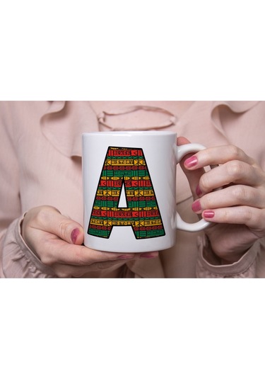 A Harfi Etnik Desenli Kupa - Afrika Tarzı Kahve Çay Kupası - Hediyelik - Black History Beyaz