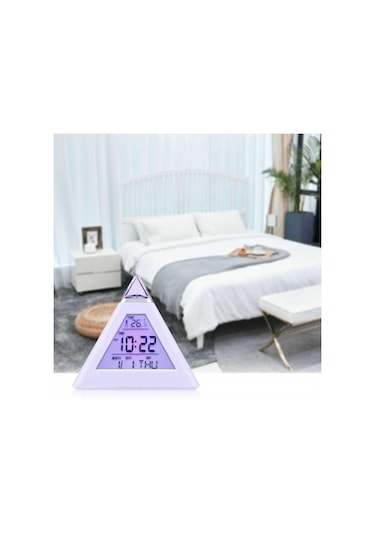 UpWay 7 Renkli Piramit Şekilli Dijital Led Çalar Saat Alarm Termo