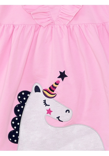Denokids Simli Unicorn Kız Çocuk Pembe Elbise Çok Renkli