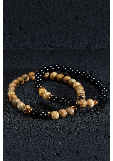 Ssilhoutte Doğaltaş Sertifikalı Çift Doğal Taş Kadın Erkek Bileklik Kombin Onix Taşı Jasper Hematit Hediye Bileklik Çok Renkli