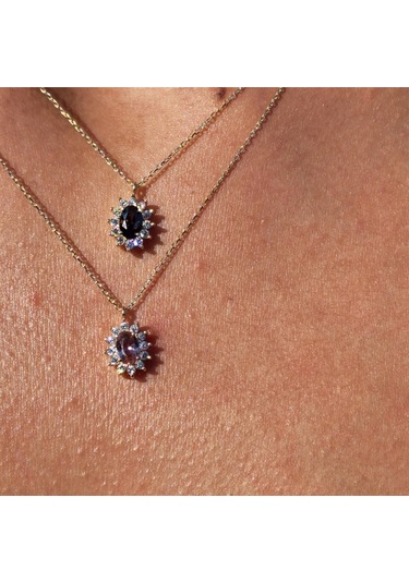 0,95 Ct Aleksandrıt 0,25 Ct Pırlanta Signity Taşlı Anturajlı Vintage 14 Ayar Altın Tasarım Kolye